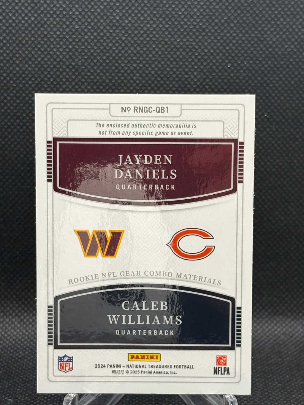 2024 National Treasures Rookie Gear Combo Jayden Daniels Caleb Williams Dual Patch /10